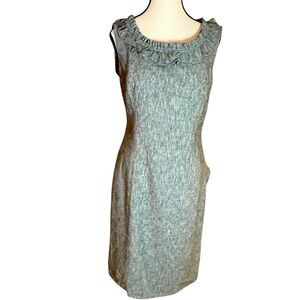 Classiques Entier Dress Women 10 Gray Tweed Ruffle Neck Sleeveless Sheath Career